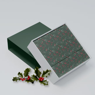Papier Mousseline Rustique Noël Dark Green Pine Branch Berry