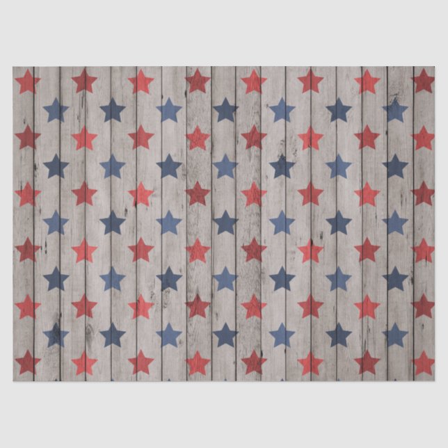 Papier Mousseline Rustique Patriotique faux bois étoiles tissu de la (Recto)