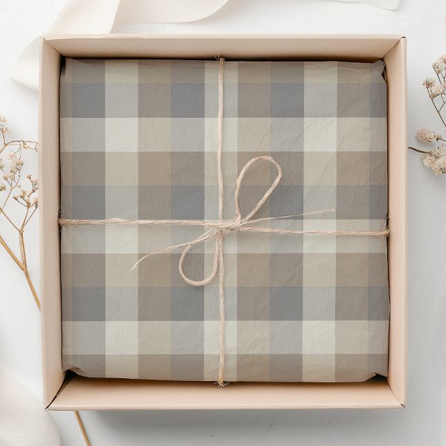 Papier Mousseline Rustique Plaid Tan Grey Ivory (Créateur téléchargé)