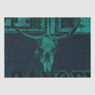 Papier Mousseline Rustique Vintage Western Bull Skull Dark Script Tu
