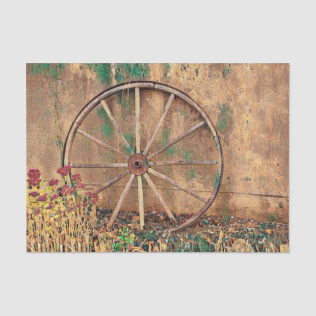 Papier Mousseline Rustique Western Brown Green Wagon Wheel Art (Recto)