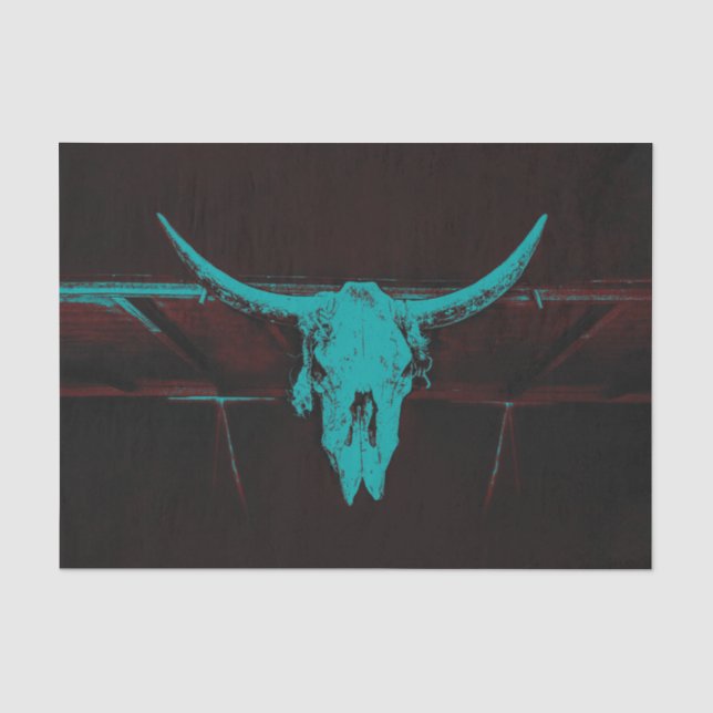 Papier Mousseline Rustique Western Bull Cow Crâne Turquoise Pays Bro (Recto)