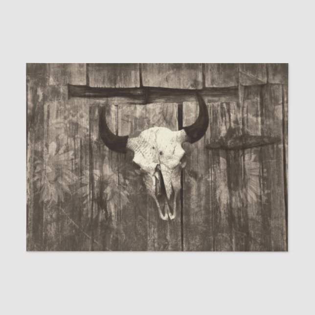 Papier Mousseline Rustique Western Taureau Brown Sepia Tournesols (Recto)