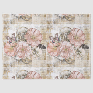 Papier Mousseline Sac cadeau vintage Rustique Ephemera rose Floral