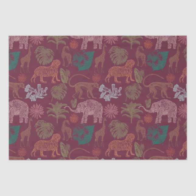 Papier Mousseline Safari Jungle vintage rose (Recto)