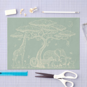 Papier Mousseline Safari Toile, Vert Neutre Bébé Aventure Sauvage