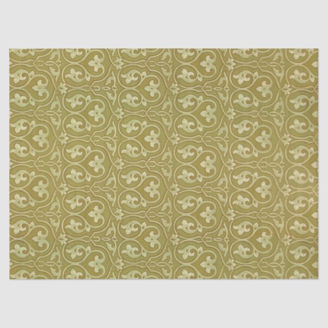 Papier Mousseline Sage Green et Gold Art Nouveau Motif (Recto)