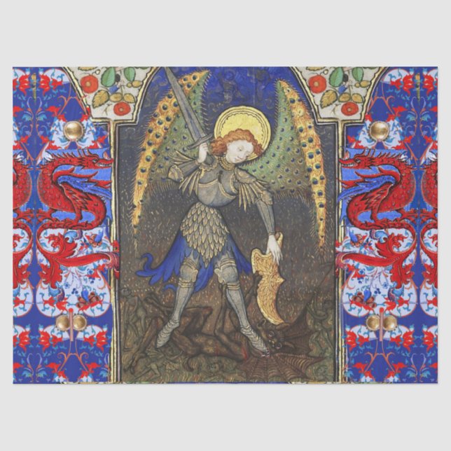 Papier Mousseline Saint Michel l'Archange avec le diable, Dragons ro (Recto)