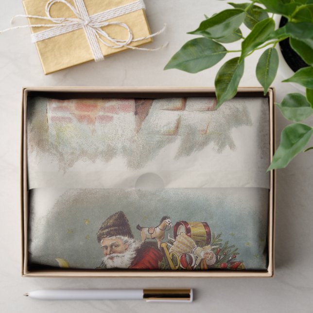 Papier Mousseline Saint Nicolas victorien de Noël sur le toit (Cadeau)