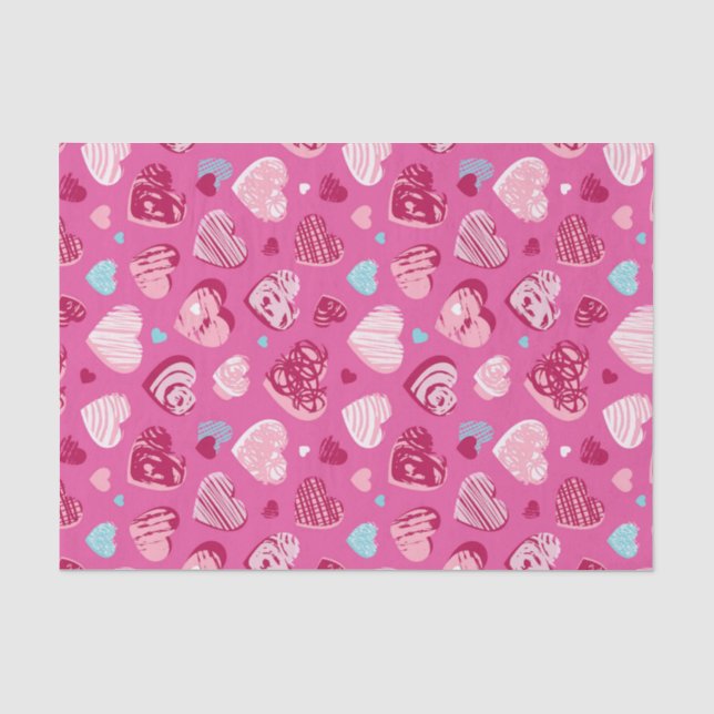 Papier Mousseline Saint Valentin à motif de cœur rouge rose Romance  (Recto)