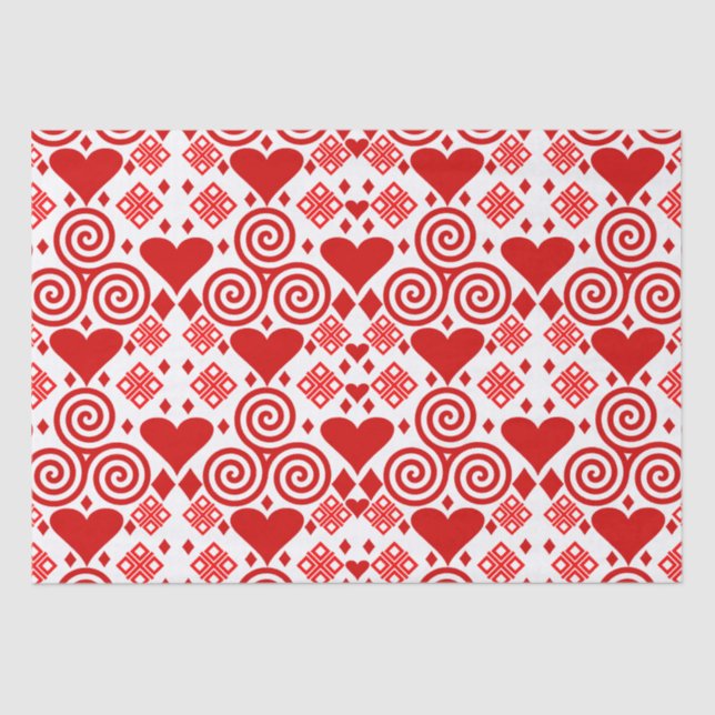 Papier Mousseline Saint Valentin Amour rose, rouge et Motif blanc (Recto)