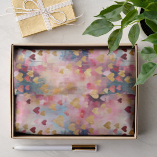 Papier Mousseline Saint Valentin Coeurs Abstraits de couleur or