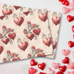 Papier Mousseline Saint Valentin Coeurs de découpage Vintages Floral