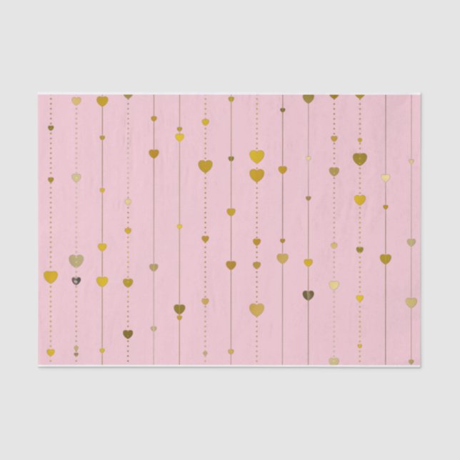 Papier Mousseline Saint Valentin Coeurs d'or rose (Recto)