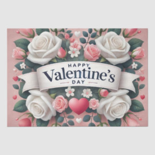 Papier Mousseline Saint Valentin Floral Coeur Design
