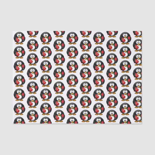 Papier Mousseline Saint Valentin Penguin avec chocolat et cadeau Ros (Recto)