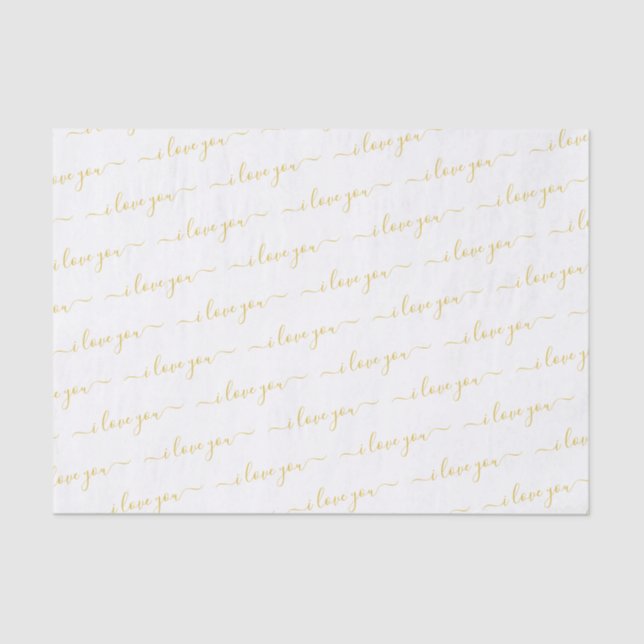 Papier Mousseline Saint-Valentin Script manuscrit I Love You Gold (Recto)