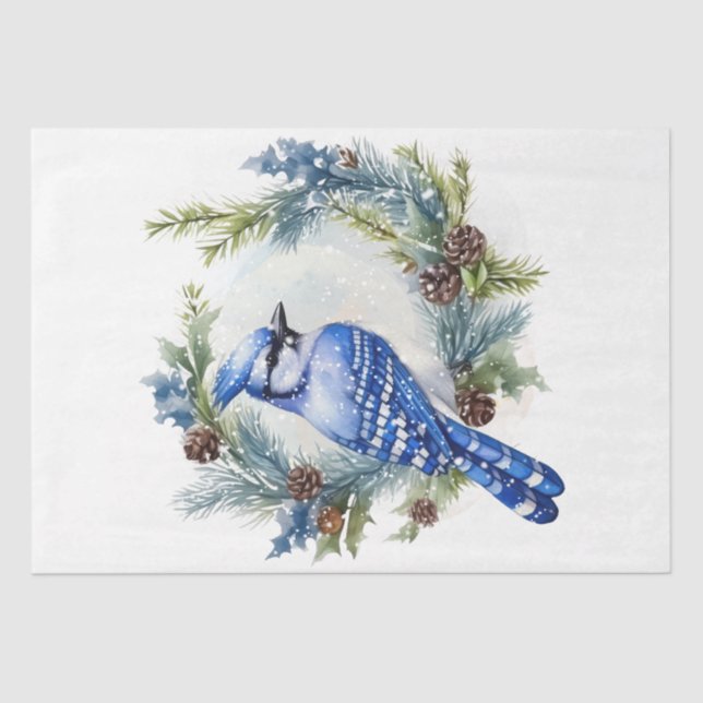 Papier Mousseline Saison d'hiver Blue Jay Bird (Recto)