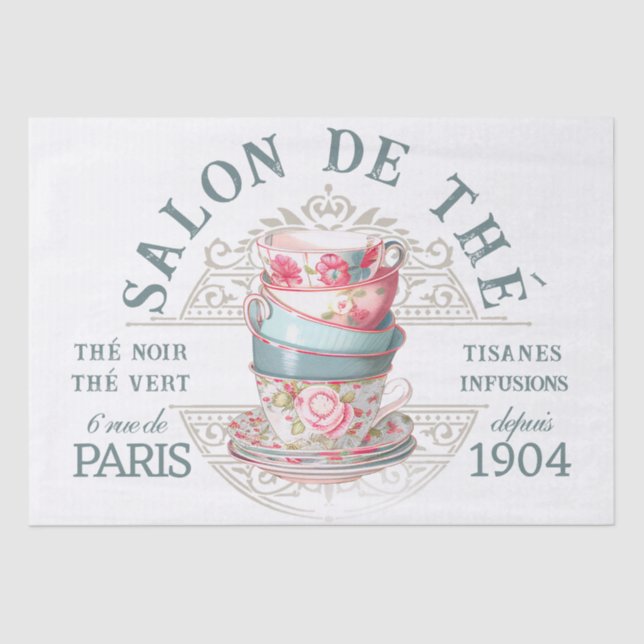 Papier Mousseline Salon de Thé Tearoom Français Rose Tea Decoupage (Recto)