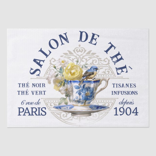 Papier Mousseline Salon de Thé Tearoom French Bird Teacup Découpage (Recto)