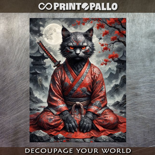 Papier Mousseline Samurai vampire chat avec katana dans la méditatio (Créateur téléchargé)