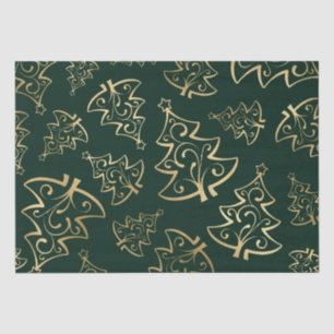 Papier Mousseline Sapin de Noël élégant en vert et or en feuille de 