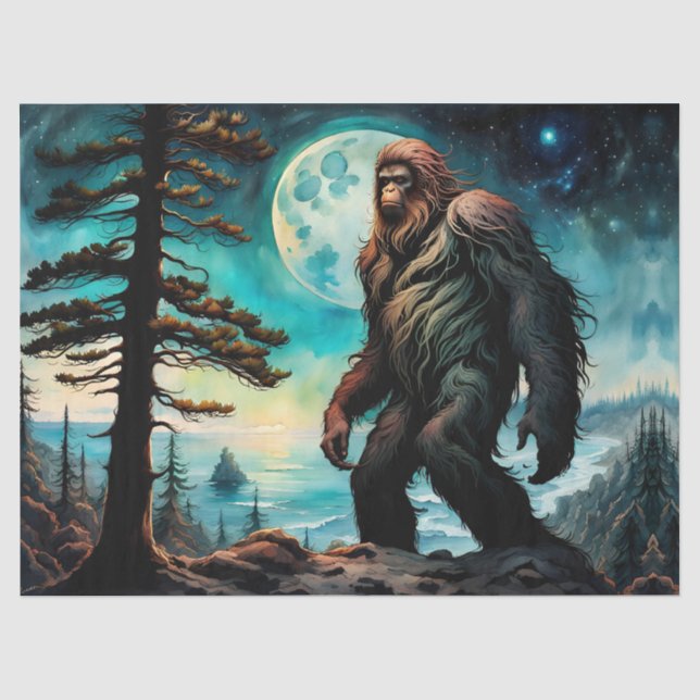 Papier Mousseline Sasquatch debout sur la crête surplombant l'océan (Recto)
