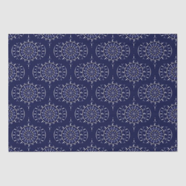 Papier Mousseline Scandinave Ditsy Winter Navy & Gold Retro Ogee (Recto)