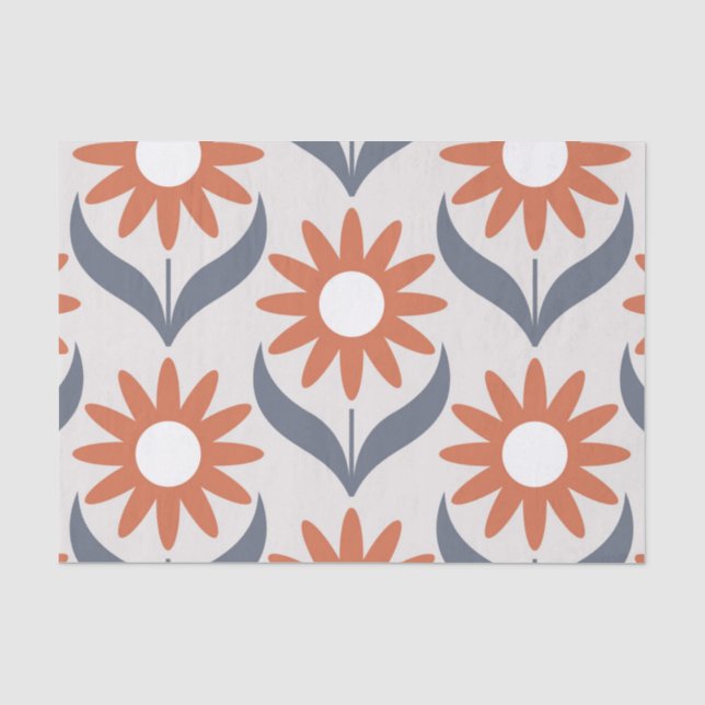 Papier Mousseline Scandinave rétro motif floral, fleur rétro, vin (Recto)