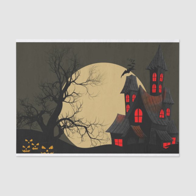 Papier Mousseline Scary Haunted House et pleine lune Halloween (Recto)