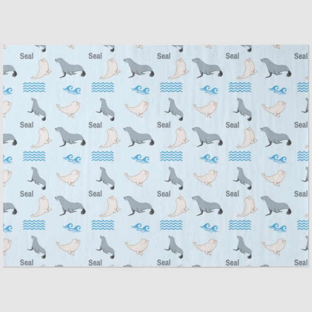 Papier Mousseline Sceau et vagues d'eau motif sur bleu (Recto)