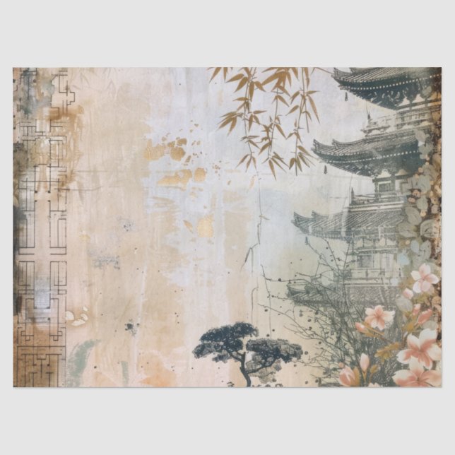 Papier Mousseline Scène de jardin de fleurs de cerisier (7) (Recto)