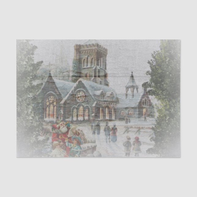 Papier Mousseline Scène de Noël victorienne avec le Père Noël (Recto)