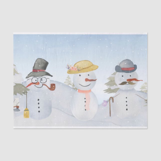 Papier Mousseline Scène givrée de neige d'hiver de bonhomme de neige (Recto)