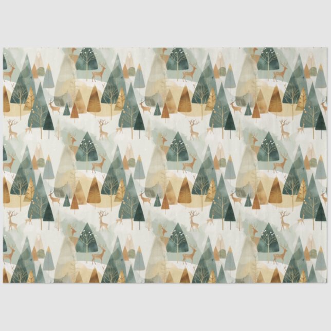 Papier Mousseline Scène hivernale avec cerf (Recto)