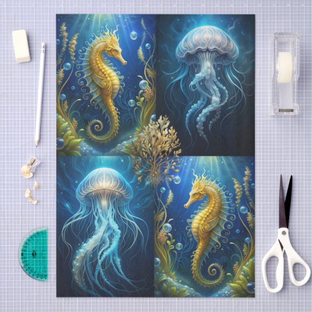 Papier Mousseline Scenic Jellyfish, Seahorses & Seaweed Decoupage (Artisanat)