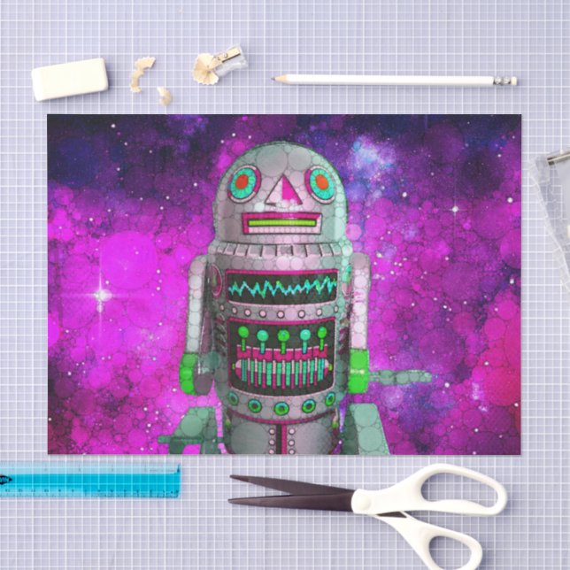 Papier Mousseline Sci fi toy robot galaxie violette anniversaire coo (Artisanat)