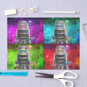 Papier Mousseline Sci fi toy robot rouge violet bleu vert galaxie