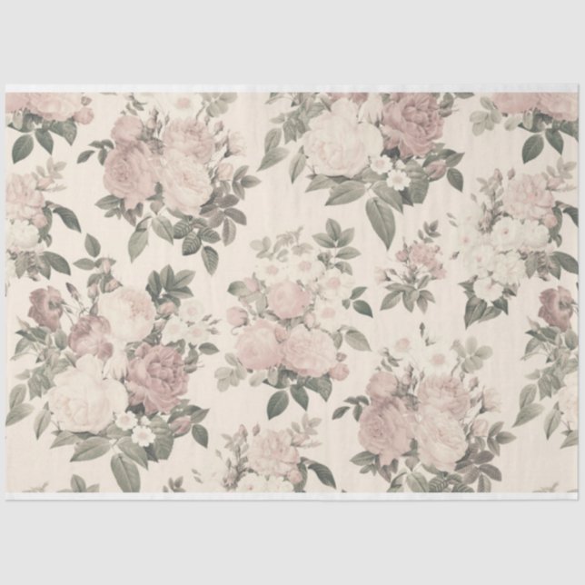 Papier Mousseline Scrappante rose Floral Series Design 2 (Recto)