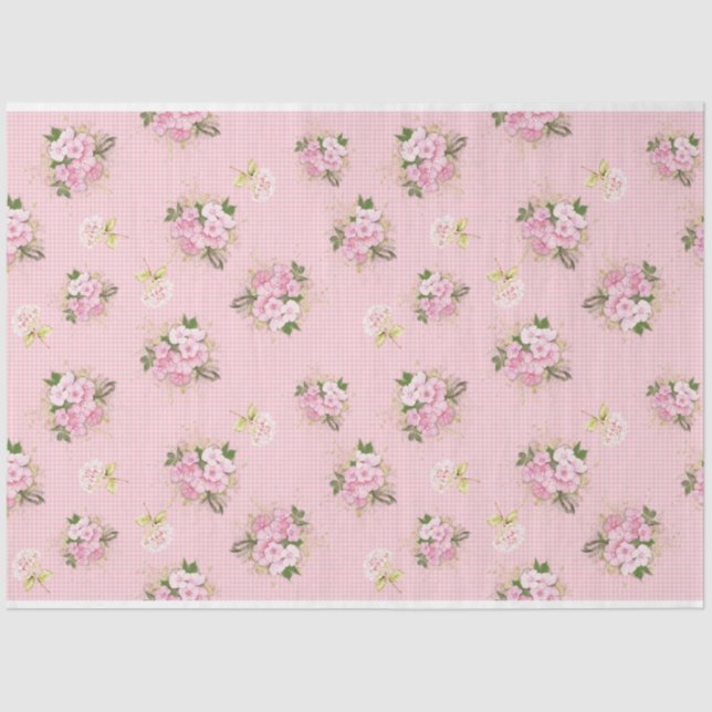 Papier Mousseline Scrappante rose Floral Series Design 7 (Recto)