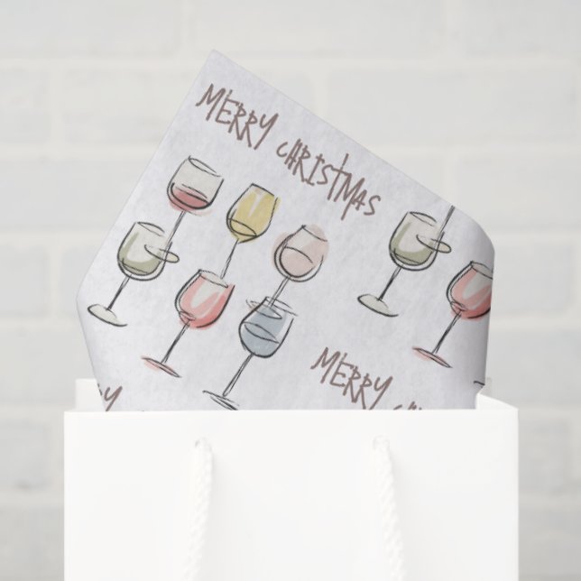 Papier Mousseline Scribbly doodle wine glass pattern Merry Christmas (Sac cadeau)