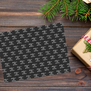 Papier Mousseline Script de nom noir blanc d'anniversaire minimalist