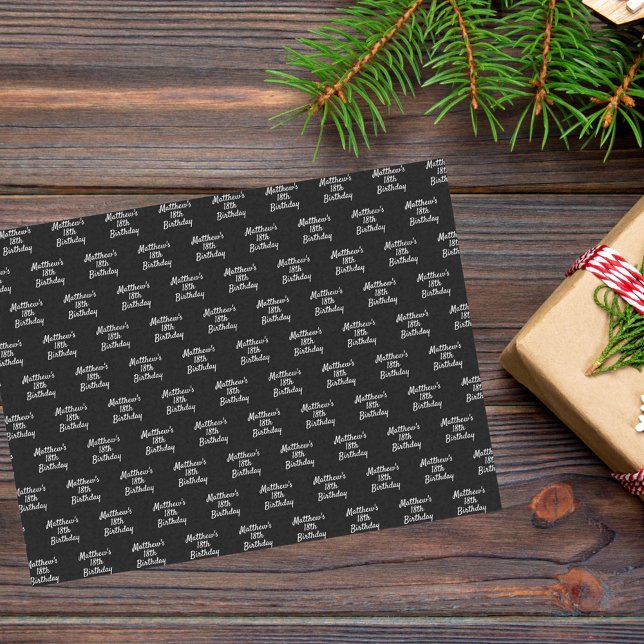 Papier Mousseline Script de nom noir blanc d'anniversaire minimalist (Créateur téléchargé)