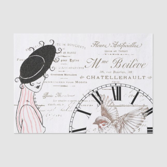 Papier Mousseline Script français Horloge Vintage Lady Bird (Recto)