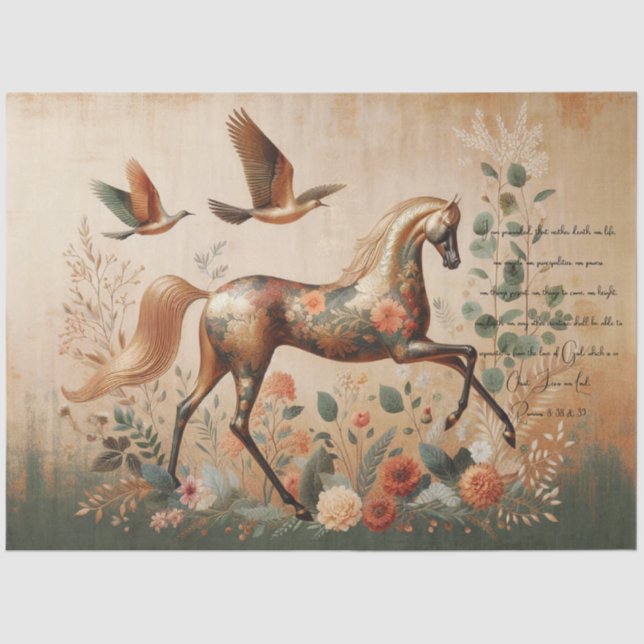Papier Mousseline Scripture & Elegant Floral Equine, Decoupage  (Recto)