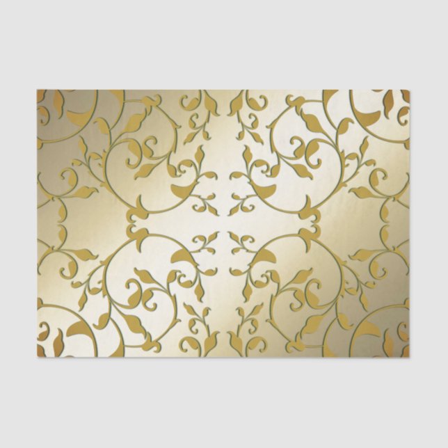 Papier Mousseline Scrolling Gold Feuilles (Recto)