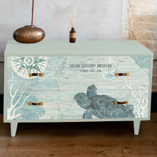 Papier Mousseline Sea Turtle Beach Bleu Blanc Bois Nom de la page de