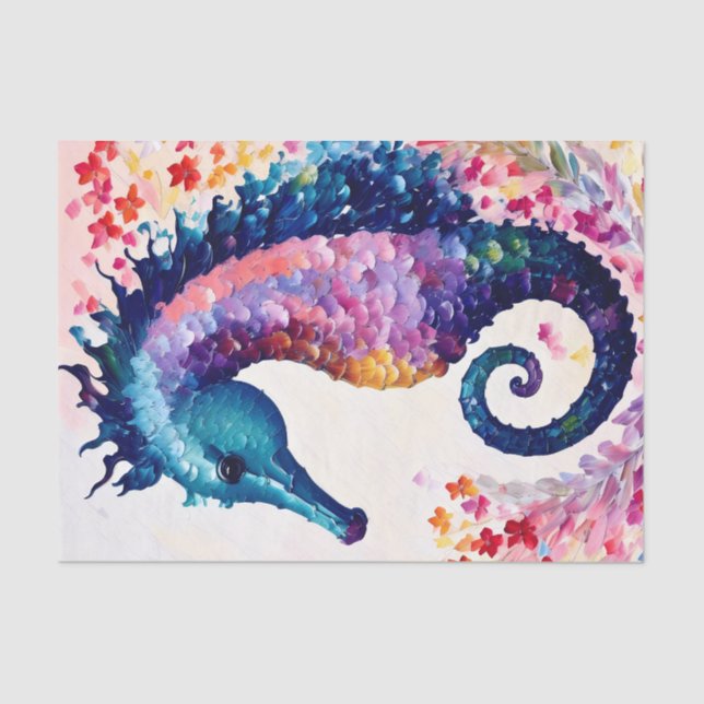Papier Mousseline Seahorse Rainbow Floral Art (Recto)