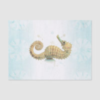 Seahorse Turquoise & Gold Watercolor Plage côtière