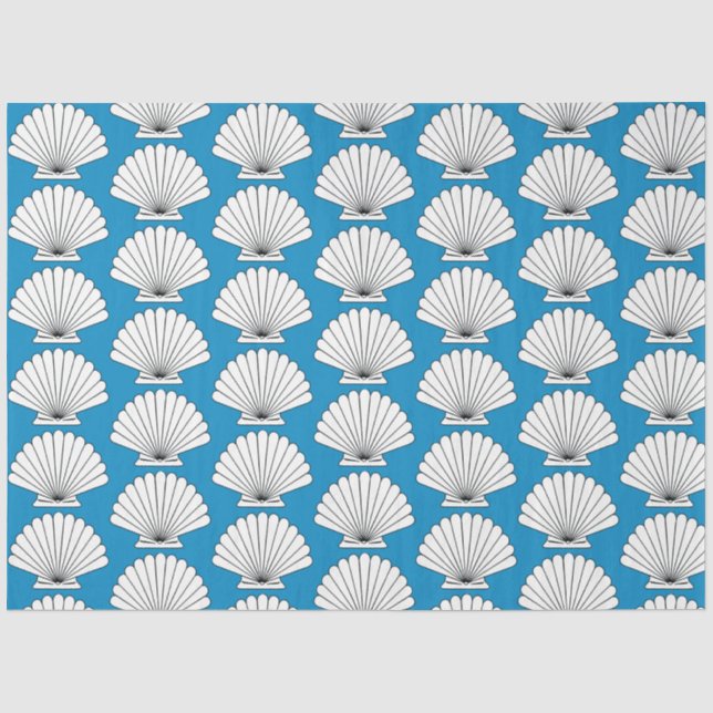 Papier Mousseline Seashell Beach Ocean Blue Decoupage Tissu papier (Recto)